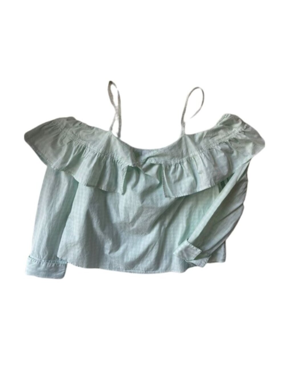 Abound Mint Green Gingham Off The Shoulder Ruffle Cotton Blouse Large - Picture 3 of 8